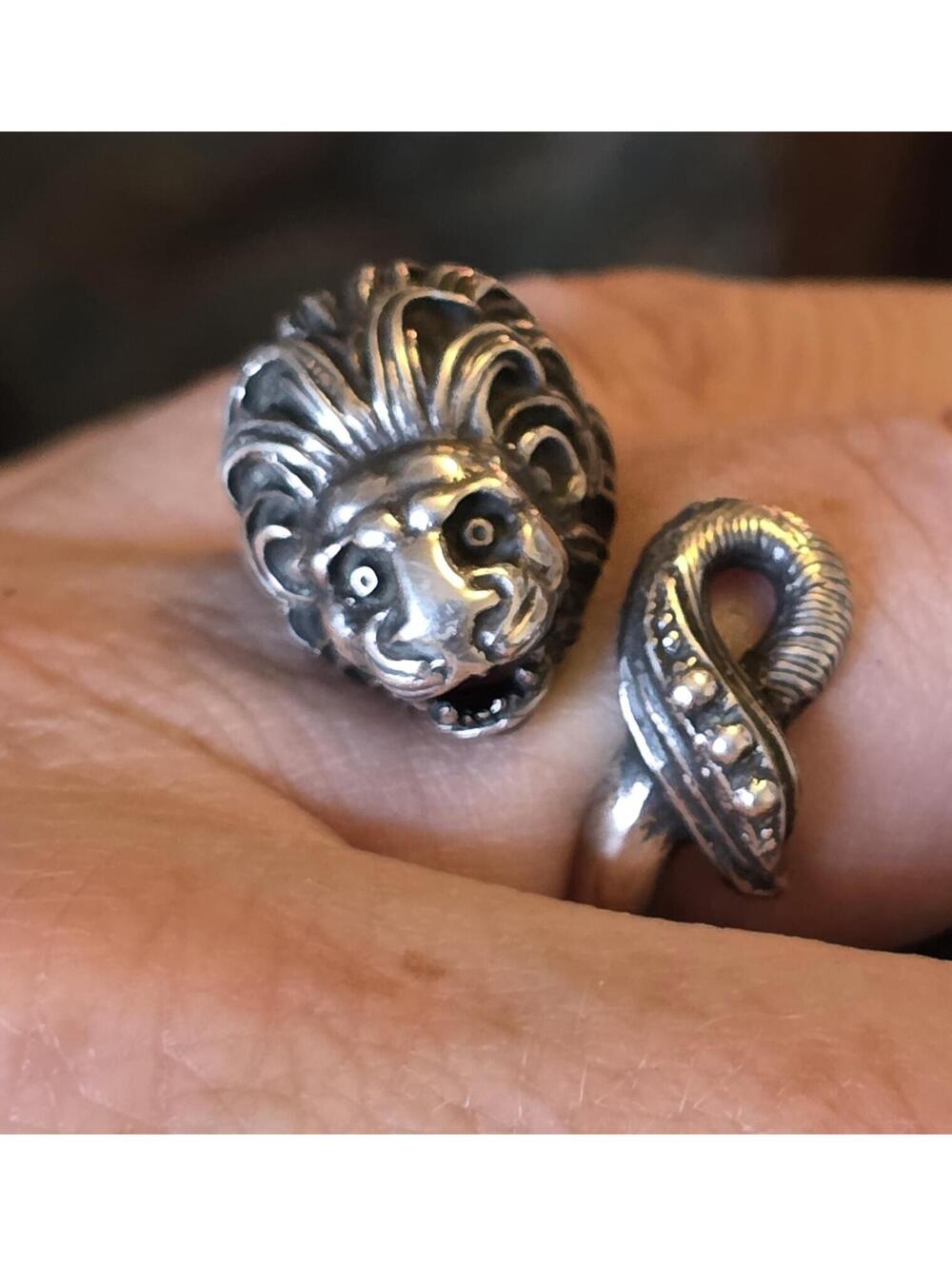 Vintage Sterling Silver 925 Lion Head Wrap Bypass Ring Hefty 11g Size 8